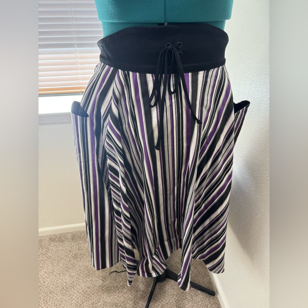 Pinup Couture Witchy Black and Purple Striped Swing Skirt